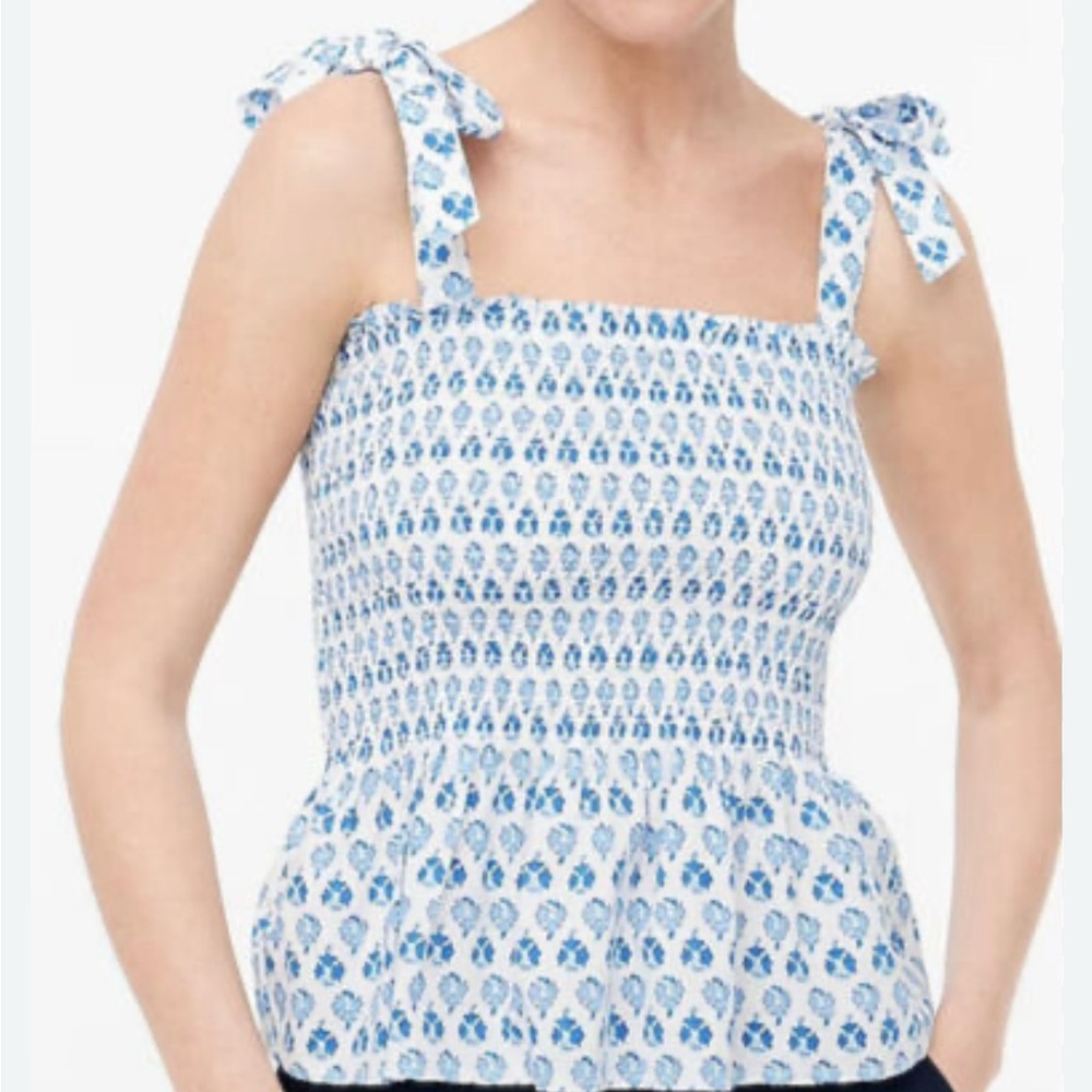 J crew crop bow tie top size large blue white - Picture 1 of 5